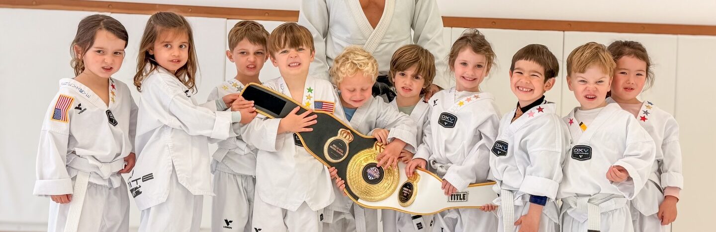 children lined up ready for martial arts class